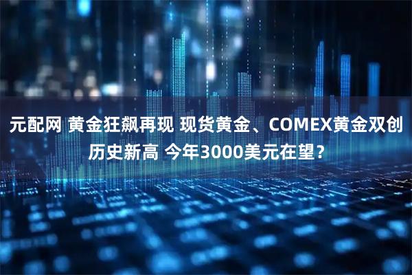 元配网 黄金狂飙再现 现货黄金、COMEX黄金双创历史新高 今年3000美元在望？